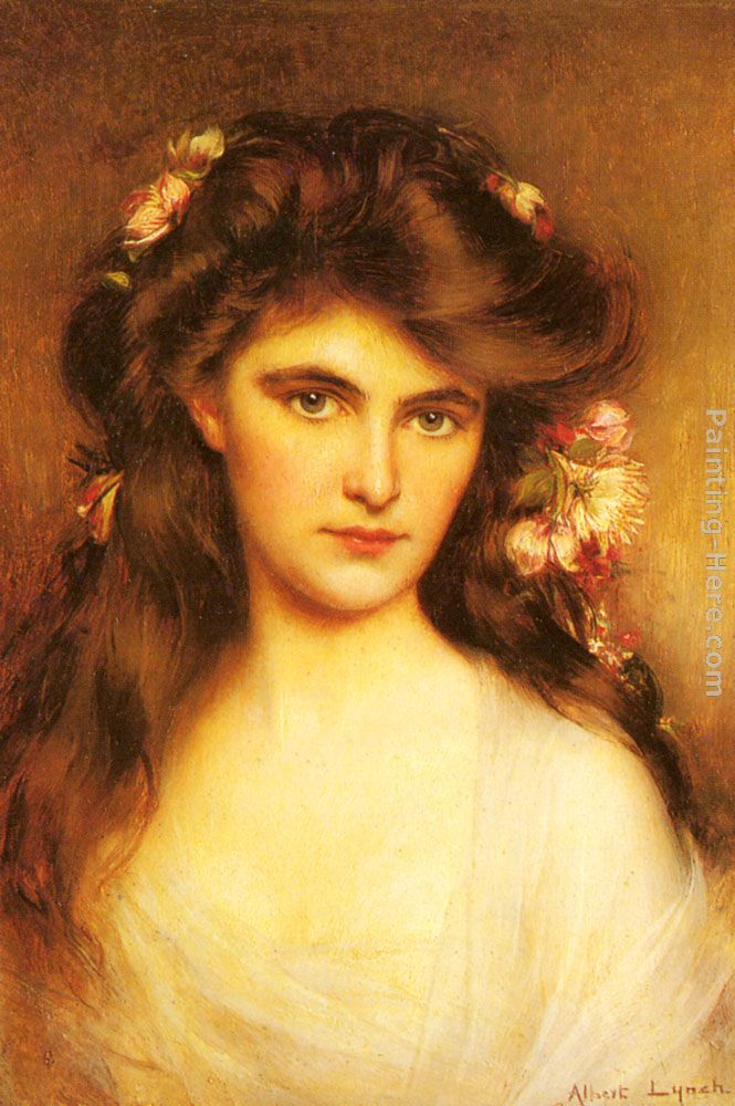 A Young Beauty with Flowers in her Hair painting - Albert Lynch A Young Beauty with Flowers in her Hair art painting